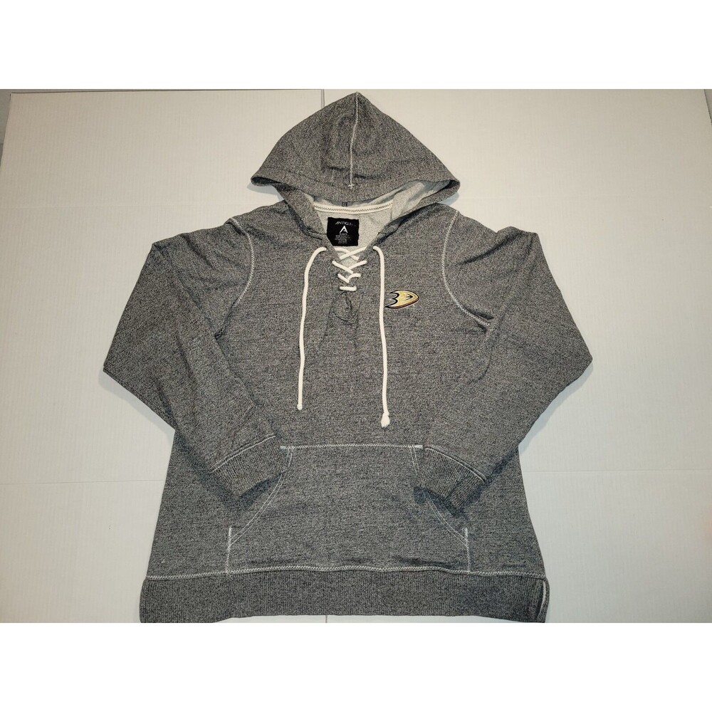 Antigua Anaheim Ducks NHL Hoodie Sweatshirt Embroidered Gray Womens Size X-large